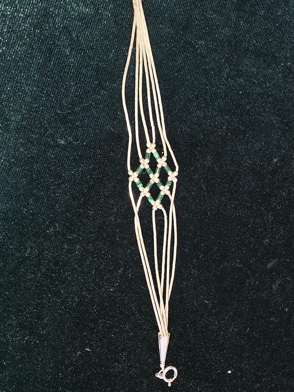 Sterling Silver Multi-Strand Bracelet with Green Accent Beads